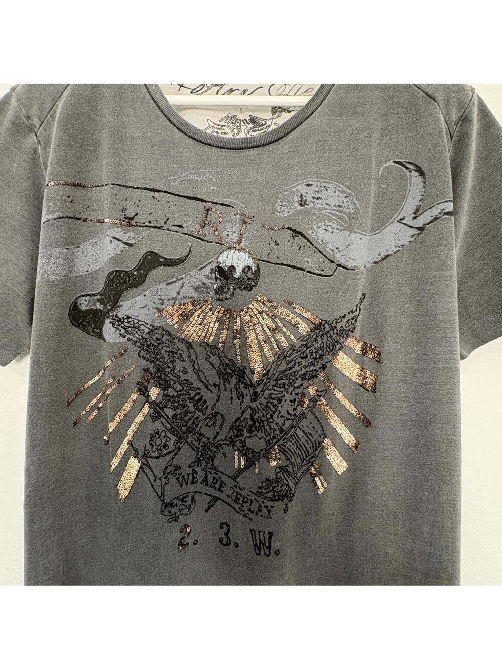 We Are Replay Gray T with Metallic Embellishment Large